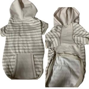 2 x Lightweight Fleece Dog Hoodie Outfit - Striped Off-White & Gray - Medium